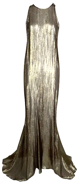 F/W 2011 Roberto Cavalli Runway Sheer Gold 1920's Flapper Style Extra Long Gown Dress w Small Train