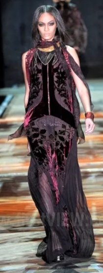 F/W 2011 Roberto Cavalli Runway Sheer Gold 1920's Flapper Style Extra Long Gown Dress w Small Train
