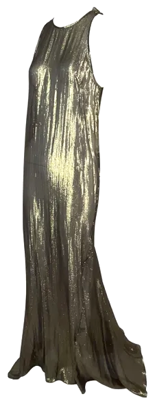F/W 2011 Roberto Cavalli Runway Sheer Gold 1920's Flapper Style Extra Long Gown Dress w Small Train