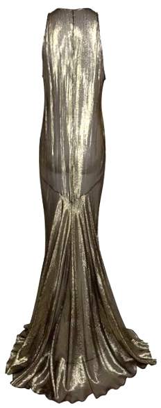 F/W 2011 Roberto Cavalli Runway Sheer Gold 1920's Flapper Style Extra Long Gown Dress w Small Train