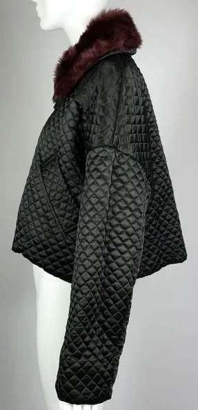 F/W 1992 Dolce & Gabbana Runway Black Quilted Faux Fur Cropped Baggy Jacket