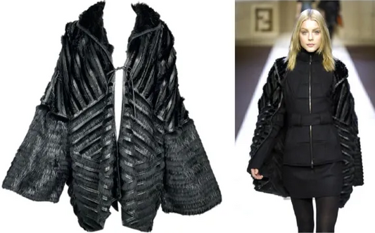 F/W 2007 Fendi by Karl Lagerfeld Runway Black Fur Kimono Coat Jacket