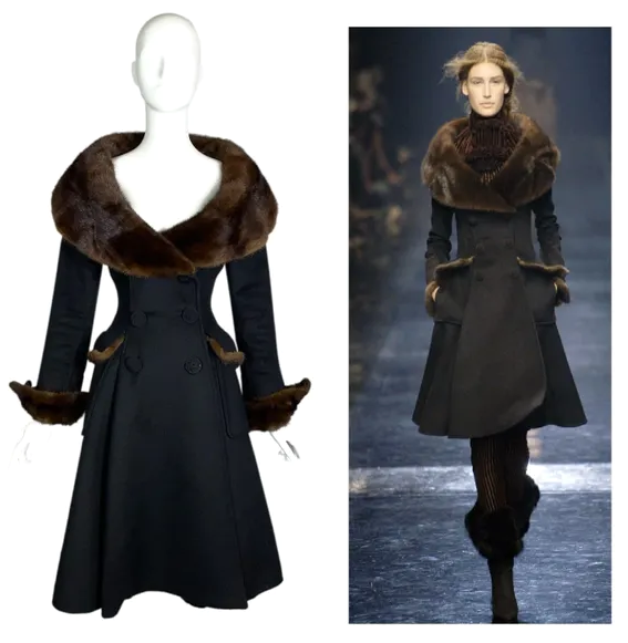 F/W 2006 Jean Paul Gaultier Haute Couture Runway Mink Fur Black Boat Neck Princess Coat