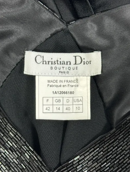 F/W 2001 Christian Dior by John Galliano Black Beaded Plunging 20's Style Micro Mini Dress