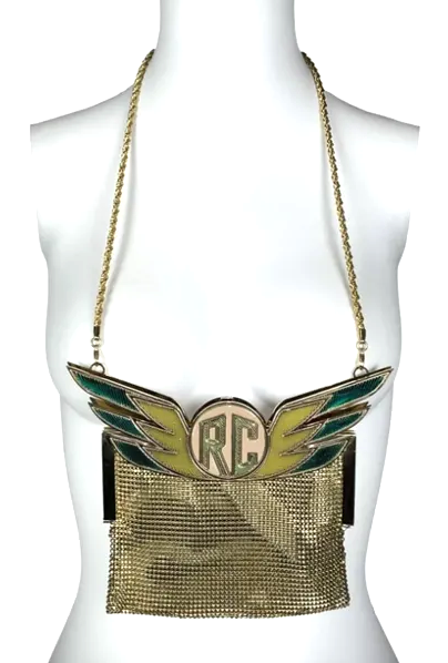 C. 2003 Roberto Cavalli Super Hero Logo Wings Gold Metal Chainmail Bag Handbag