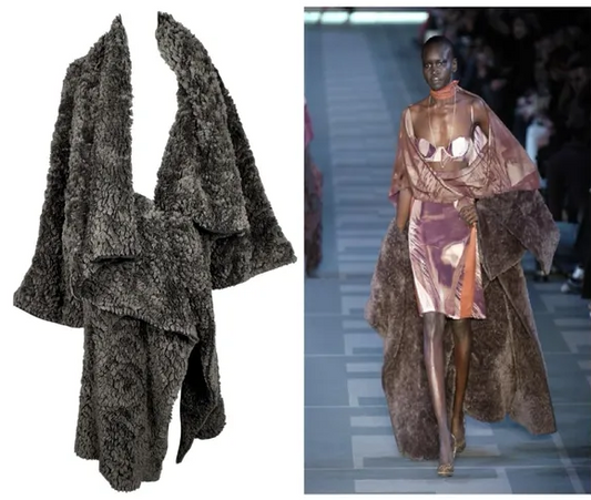 F/W 2004 Fendi by Karl Lagerfeld Runway Gray Fur Baggy Kimono Long Coat Jacket
