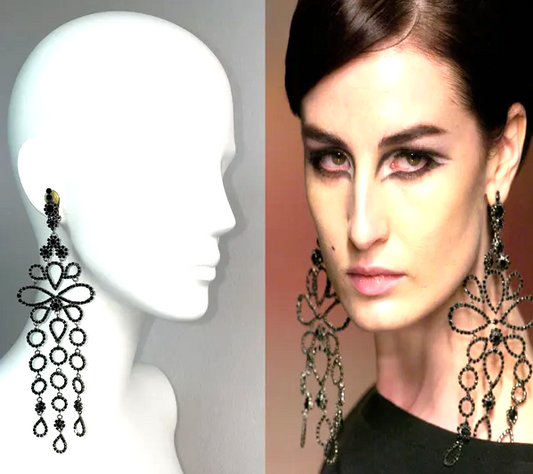 S/S 2005 Christian Dior by John Galliano Haute Couture Runway Large Black Crystal Chandelier Earrings