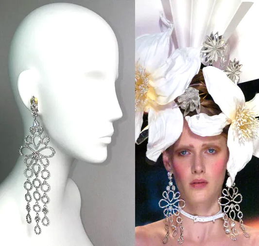 S/S 2005 Christian Dior by John Galliano Haute Couture Runway Large Clear Crystal Chandelier Earrings