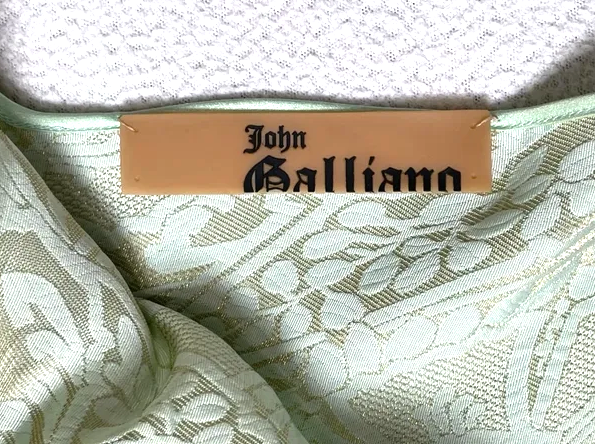 S/S 2001 John Galliano Mint Green & Gold Mermaid Gown Dress w Crystal Straps