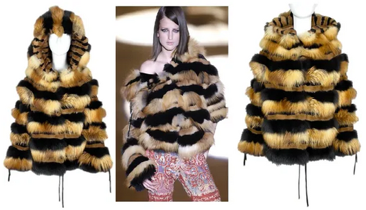 F/W 2002 Roberto Cavalli Runway Hooded Mink & Fox Fur Coat Jacket