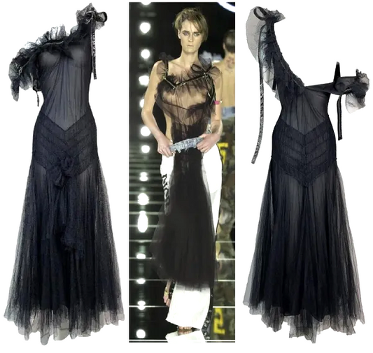 S/S 2001 Christian Dior by John Galliano Runway Black Swan Ballerina Tulle Zipper Dress