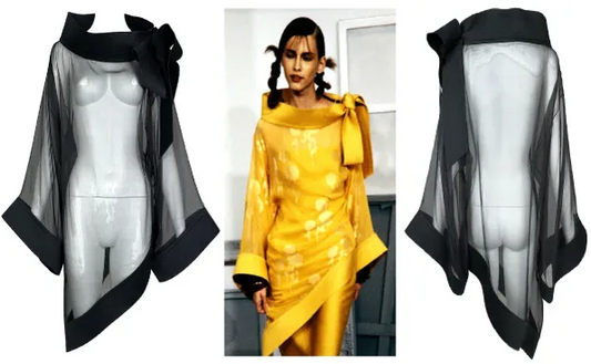 F/W 1999 Christian Dior by John Galliano Runway Sheer Black Large Bow Kimono Mini Dress