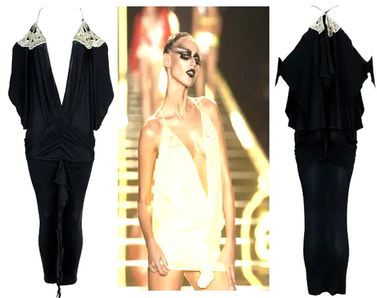 S/S 2003 Christian Dior by John Galliano Runway Plunging Black 1930's Style Wiggle Dress