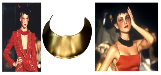 *RARE* F/W 1997 Christian Dior by John Galliano Runway Wide Hammered Gold Choker Necklace