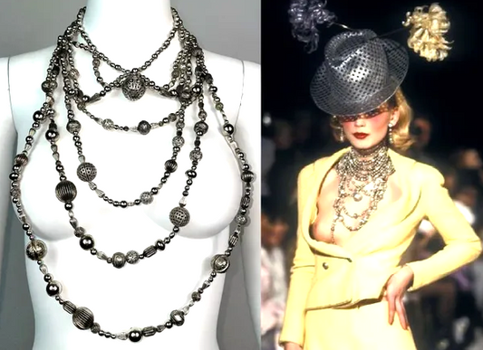 F/W 1997 Christian Dior by John Galliano Runway Large Silver Bib Choker Necklace