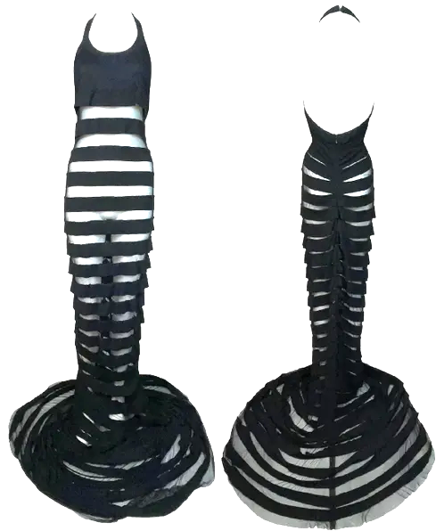 F/W 2002 Gianfranco Ferre Sheer Black Fishnet Extra Long Mermaid Wiggle Gown Dress