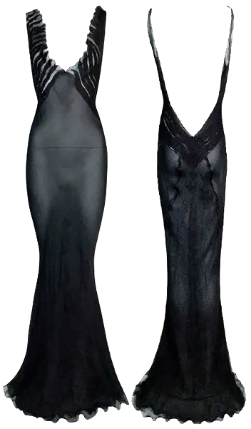 2001 Gucci by Tom Ford Plunging Sheer Black Silk Mermaid Gown Dress 42