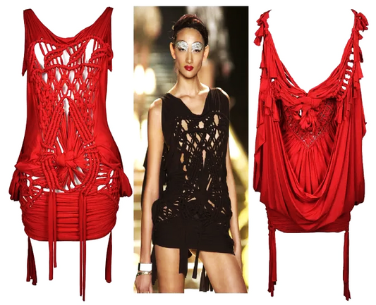 S/S 2003 Christian Dior by John Galliano Runway Sheer Red Knotted Mini Dress