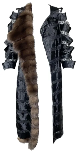 F/W 2009 Dennis Basso Runway Sable Fur & Black Pony Hair Ribbon Cut-Out Coat Jacket