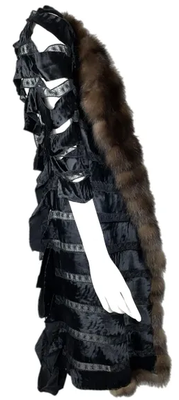 F/W 2009 Dennis Basso Runway Sable Fur & Black Pony Hair Ribbon Cut-Out Coat Jacket