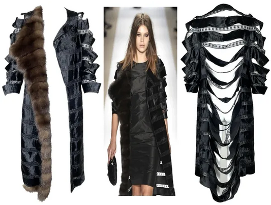 F/W 2009 Dennis Basso Runway Sable Fur & Black Pony Hair Ribbon Cut-Out Coat Jacket