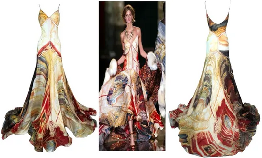 S/S 2003 Roberto Cavalli Runway Sheer Mesh & Silk Print Gown Dress S