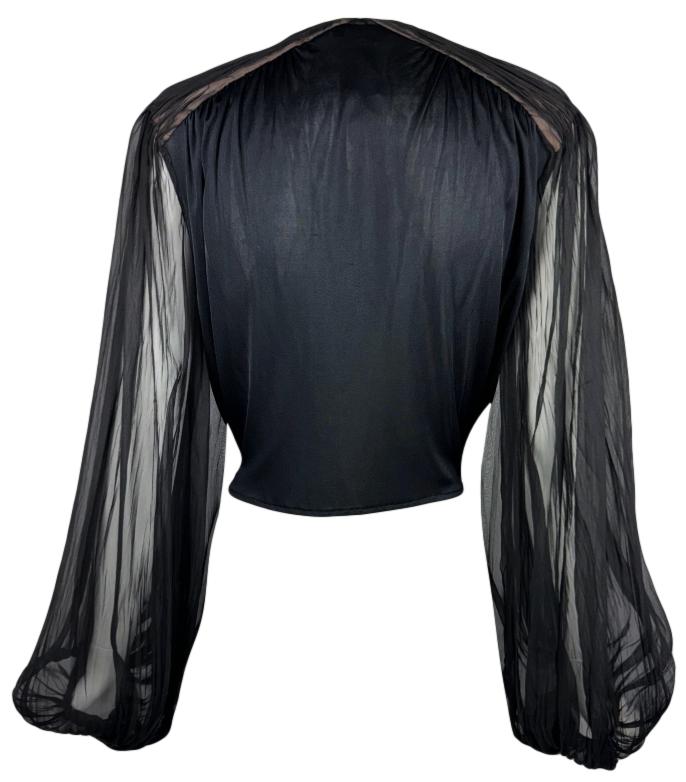 2001 Gianni Versace Plunging 70's Style Black Poet Sleeve Top