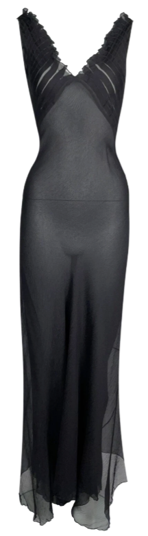 2001 Gucci by Tom Ford Sheer Black Silk Plunging Gown Dress w Small Train