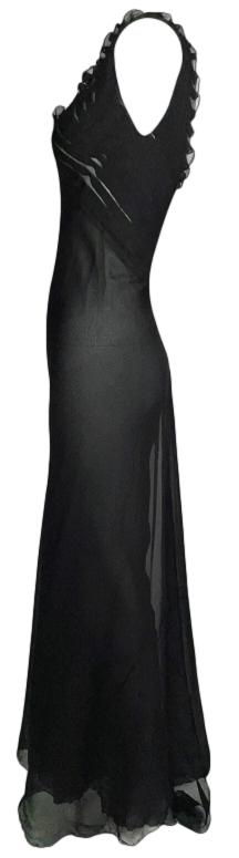 2001 Gucci by Tom Ford Sheer Black Silk Plunging Gown Dress w Small Train