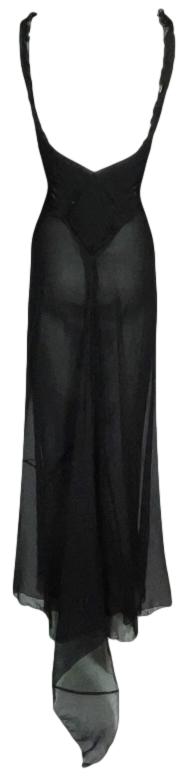 2001 Gucci by Tom Ford Sheer Black Silk Plunging Gown Dress w Small Train