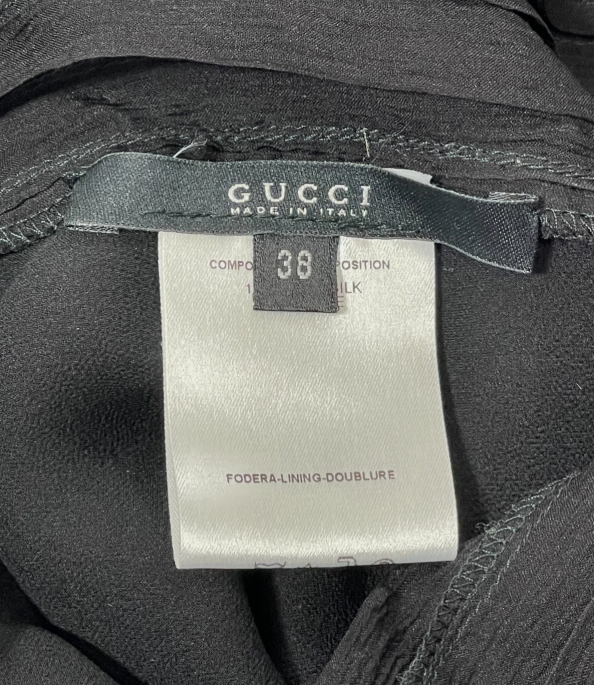 2001 Gucci by Tom Ford Sheer Black Silk Plunging Gown Dress w Small Train