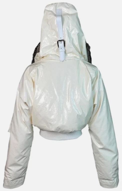 F/W 2003 Dolce & Gabbana Runway Shiny Off White Cropped Puffer Coat Jacket w Fur