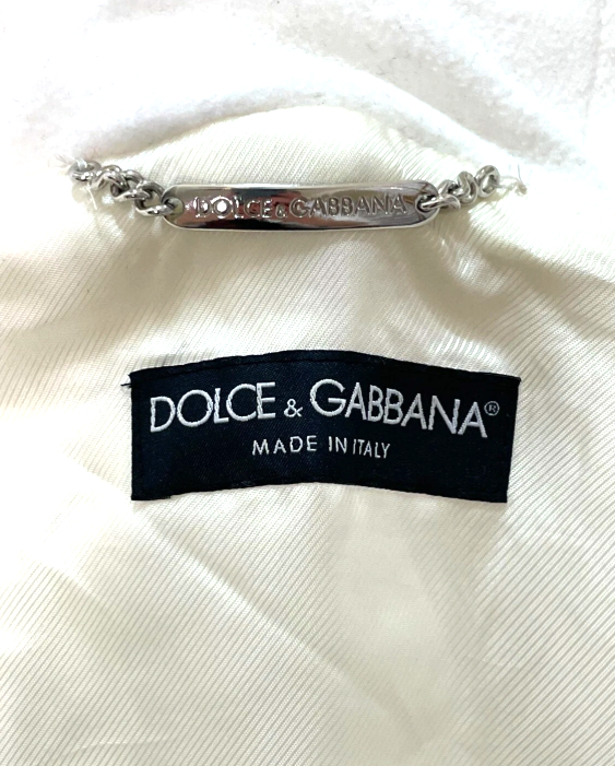 F/W 2003 Dolce & Gabbana Runway Shiny Off White Cropped Puffer Coat Jacket w Fur