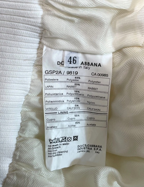 F/W 2003 Dolce & Gabbana Runway Shiny Off White Cropped Puffer Coat Jacket w Fur