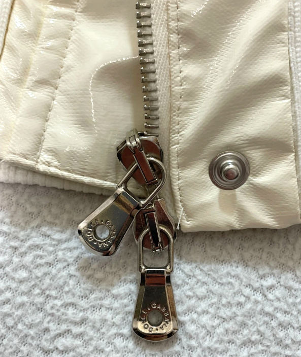 F/W 2003 Dolce & Gabbana Runway Shiny Off White Cropped Puffer Coat Jacket w Fur