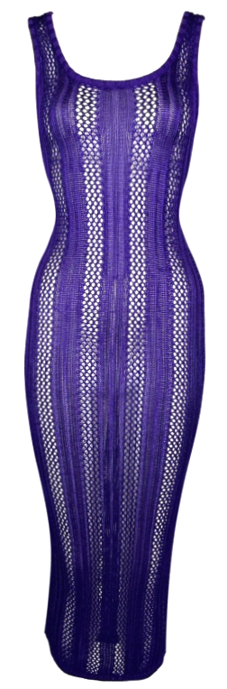 F/W 1993 Gianni Versace Runway Sheer Purple Knit Bodycon Dress & Cardigan