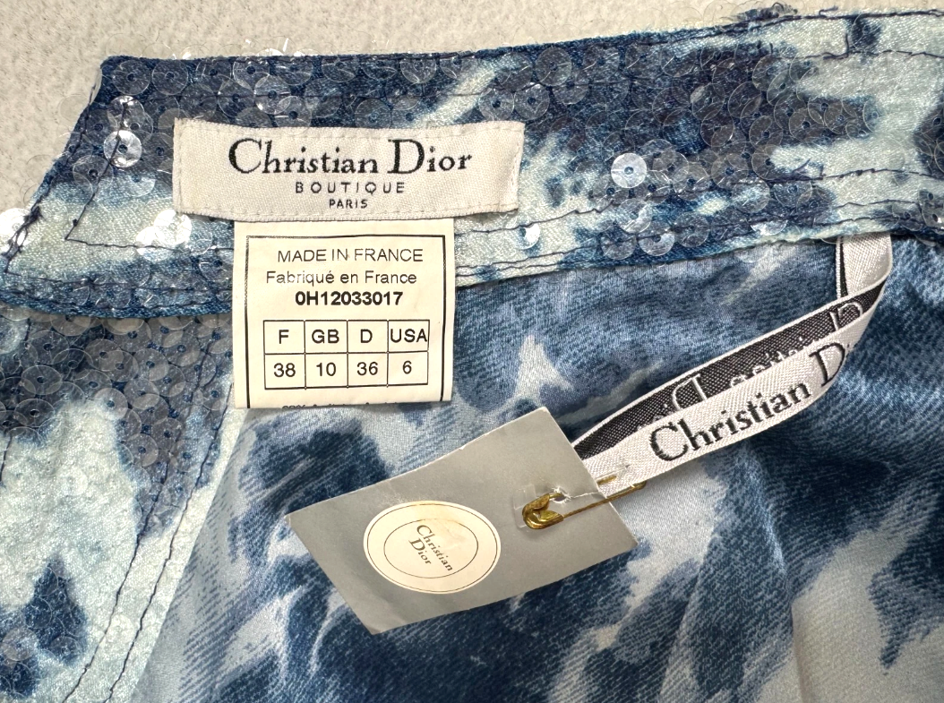 F/W 2000 Christian Dior by John Galliano Blue Tie Dye Velvet Crop Top & Sequin Pencil Skirt Set