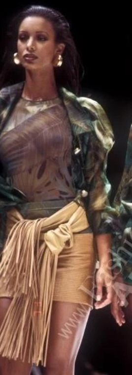 F/W 1993 Gianfranco Ferre Runway Sheer Green Mesh Palm Print Bodysuit Top