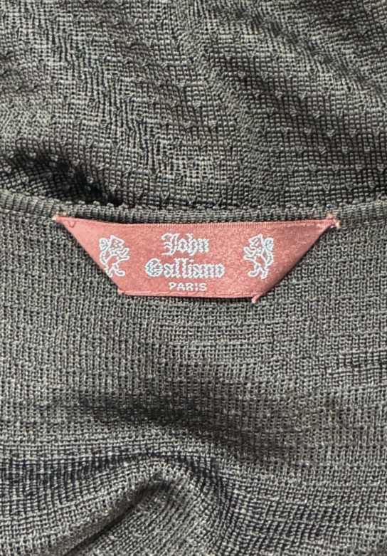 F/W 1999 John Galliano Black Knit Bodycon Maxi Dress w White Beaded Fringe