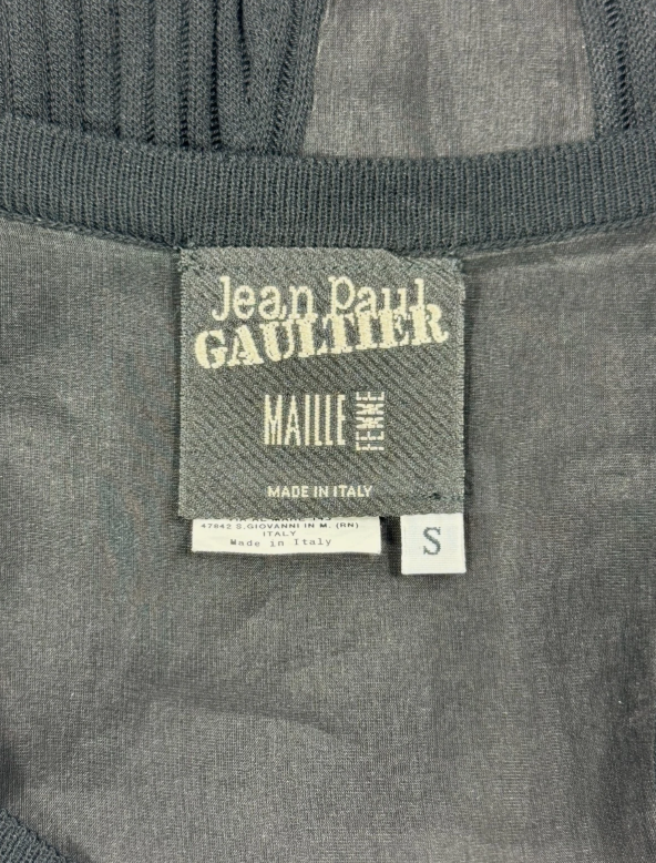 Vintage 1990's Jean Paul Gaultier 1930's Style Plunging Sheer Black Dress