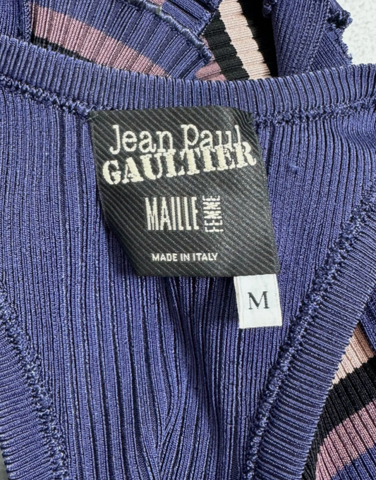 Vintage 1990's Jean Paul Gaultier Striped Cut-Out Mini Dress