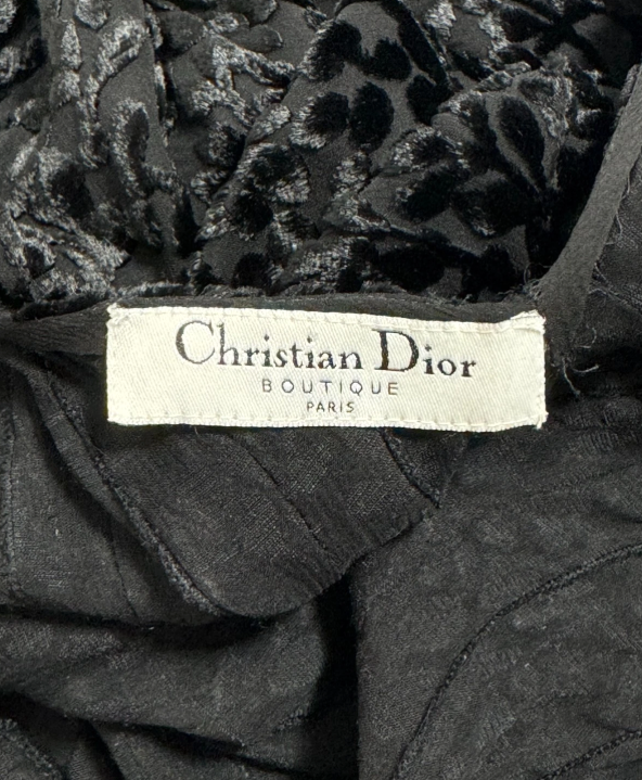 F/W 2002 Christian Dior x John Galliano Runway 1930's Style Sheer Black Velvet Burnout Dress