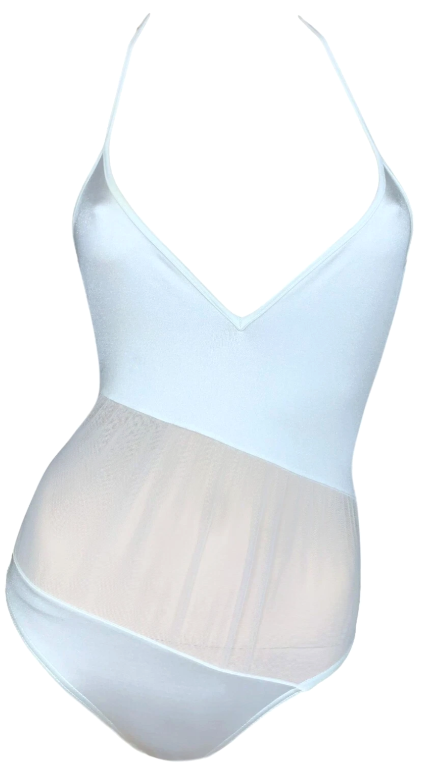 Vintage S/S 1997 Gucci x Tom Ford Sheer White Mesh Plunging Halter Swimsuit Swimwear