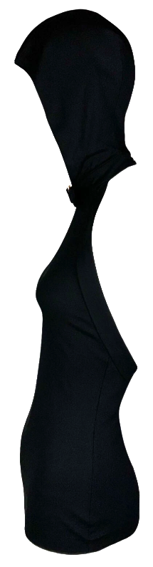 2000's Dolce & Gabbana Sexy Black Hooded Plunging Backless Gold Buckle Bodycon Top