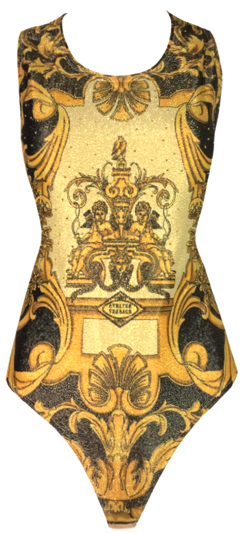 Vintage 1992 Gianni Versace Atelier Print Gold Studded Bodysuit Top 42