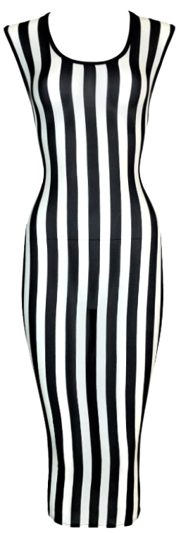 S/S 1993 Gianni Versace Sheer Stretch Silk Black & White Striped Wiggle Maxi Dress