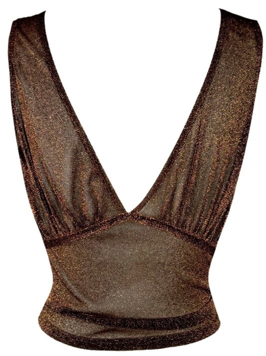 S/S 2003 Christian Dior x John Galliano Sheer Bronze Metallic Knit Tank Top