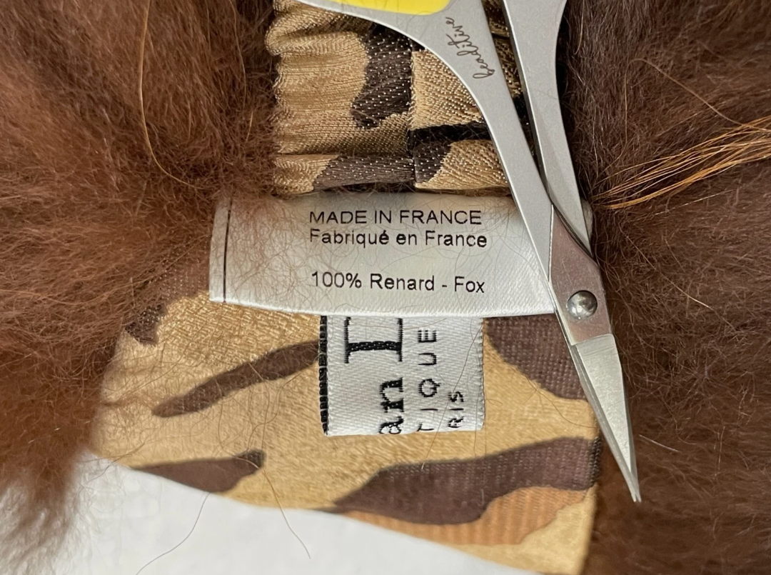 2004 Christian Dior x John Galliano Large Fox Fur Headband Wrap w Logo Metal Plate