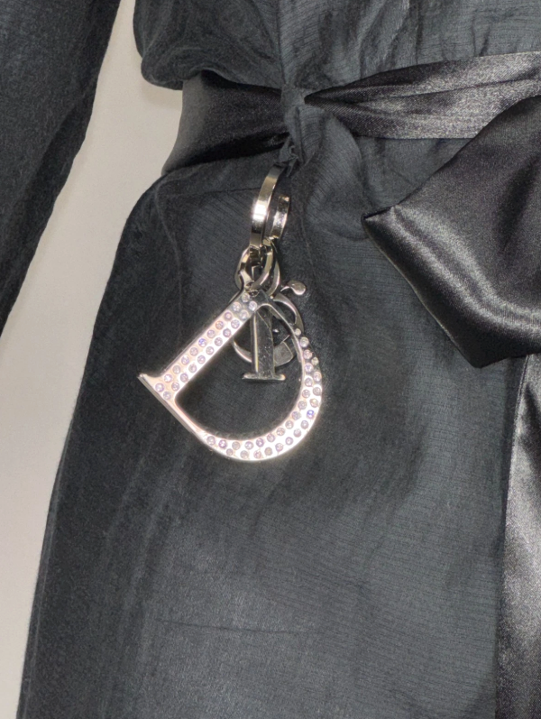 2000's Christian Dior x John Galliano Sheer Black Summer LBD Mini Dress Crystal Logo Charm