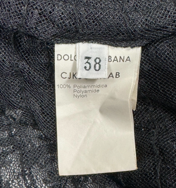 Vintage 1990's Dolce & Gabbana Sheer Black Lace Ruffle Victorian Goth Tie Front Top Jacket